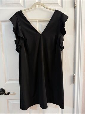 Express Black V-Neck Ruffle Sleeve Dress